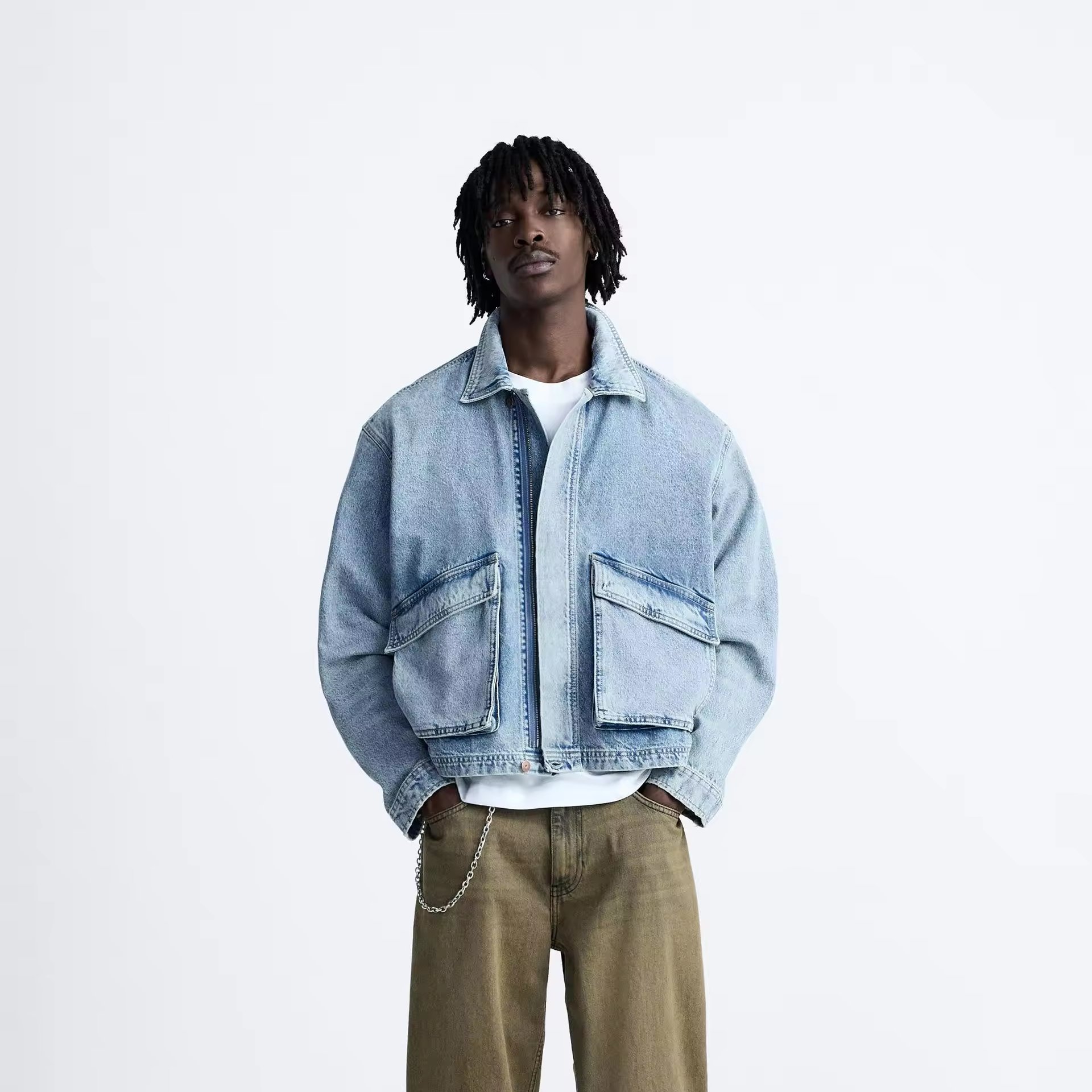 OEM Custom Mens Jean Denim Jacket Faded Effect Japanese Denim Cotton Coat Oversized Vintage Washed Denim Jacket