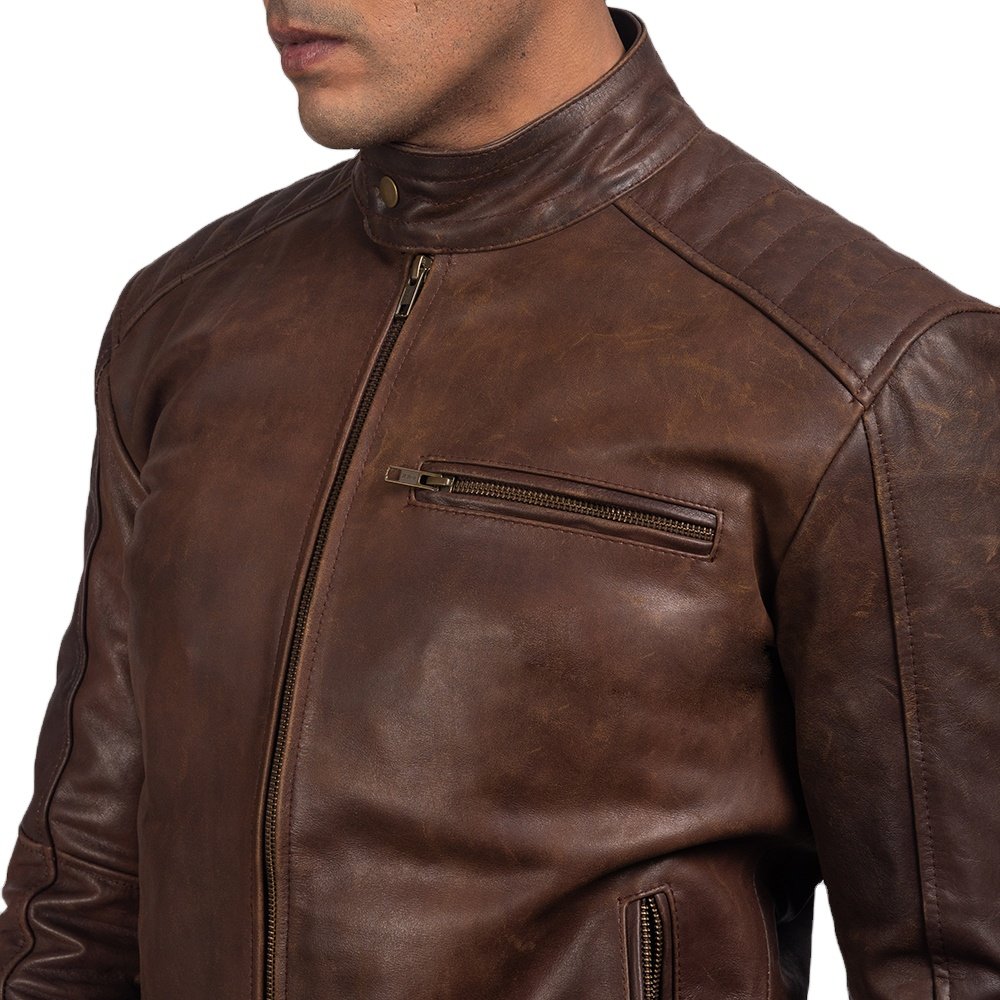 2025 Wholesale Custom Mens Genuine Leather Cowhide Jacket Durable for Winter Full Grain Leather Jacket