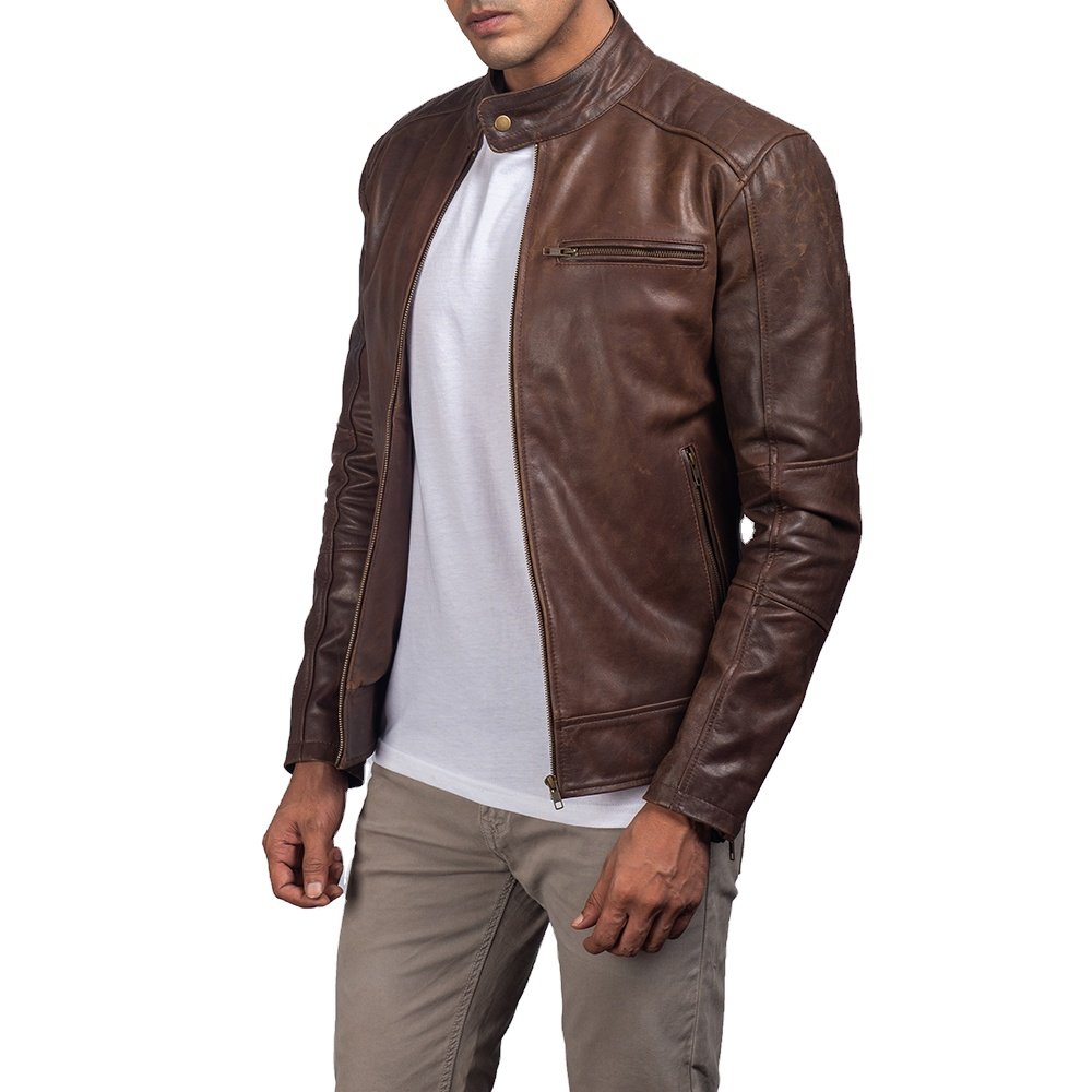 2025 Wholesale Custom Mens Genuine Leather Cowhide Jacket Durable for Winter Full Grain Leather Jacket