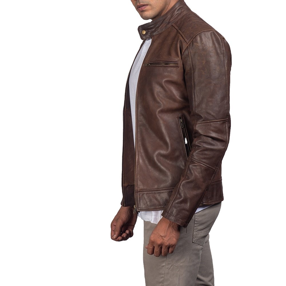 2025 Wholesale Custom Mens Genuine Leather Cowhide Jacket Durable for Winter Full Grain Leather Jacket