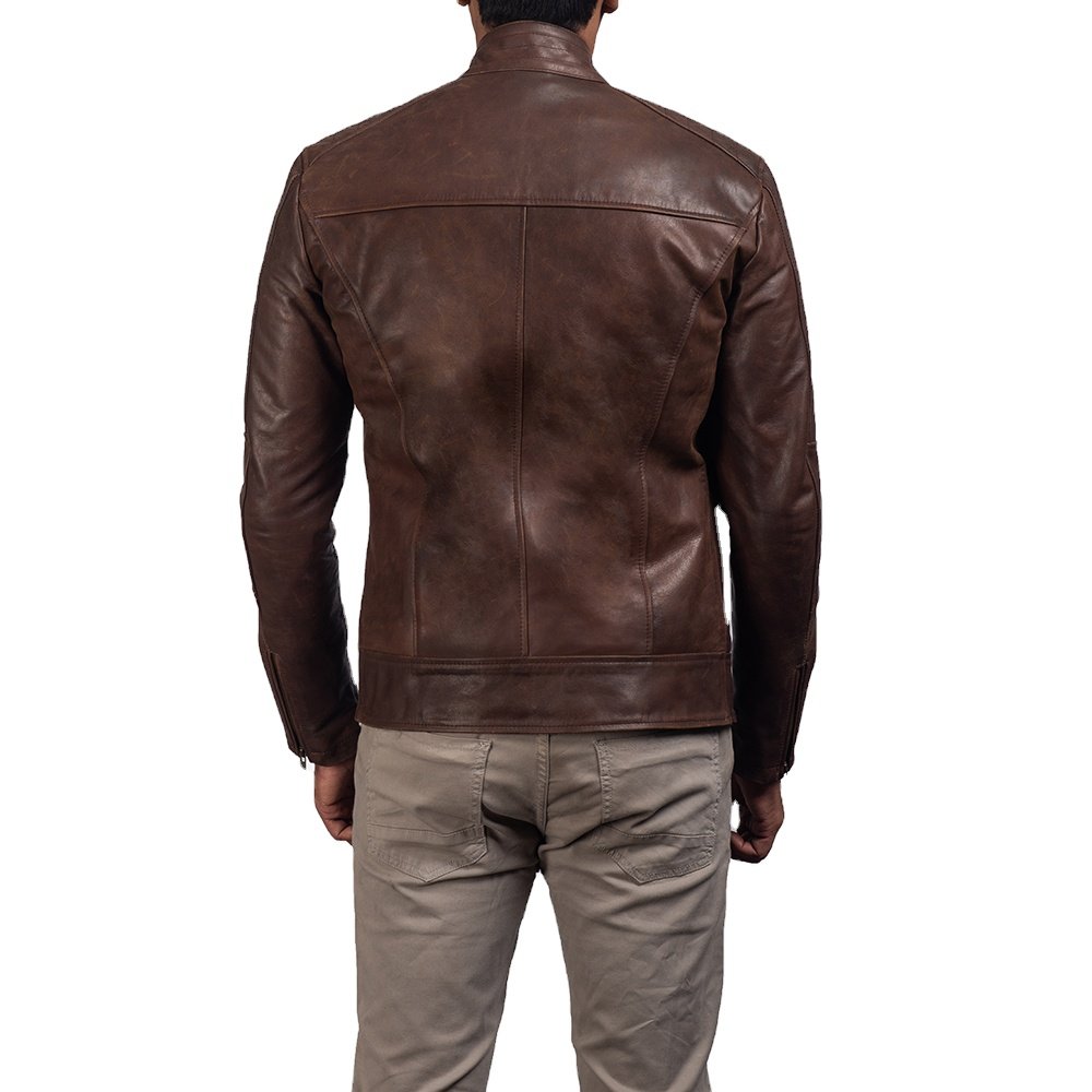 2025 Wholesale Custom Mens Genuine Leather Cowhide Jacket Durable for Winter Full Grain Leather Jacket