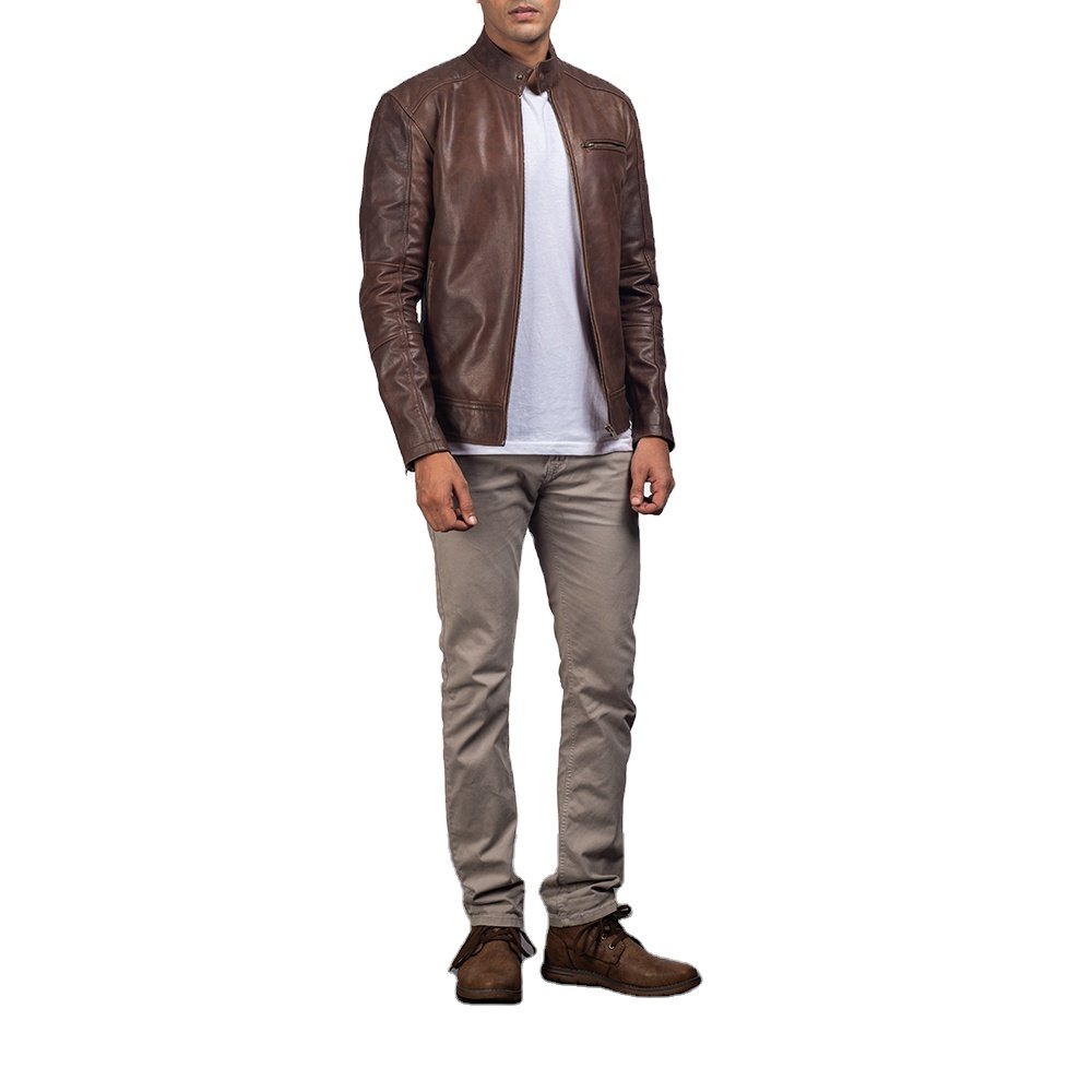 2025 Wholesale Custom Mens Genuine Leather Cowhide Jacket Durable for Winter Full Grain Leather Jacket