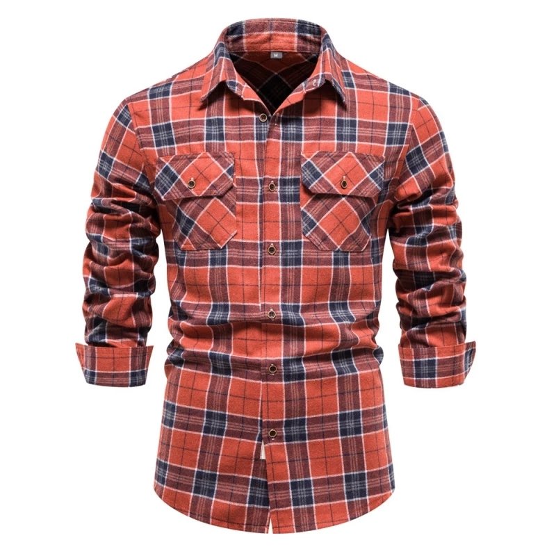 New Business Autumn Men's Pocket Customized Shirt Trendy Plaid Long Sleeve Lapel Shirt Men's jacket