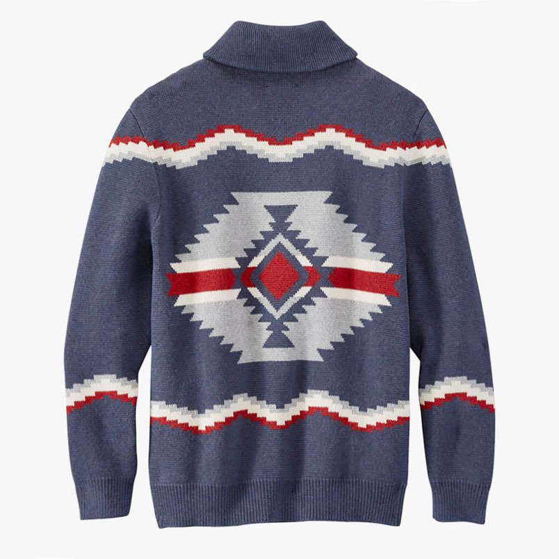 High quality 2024 winter navy blue aztec jacquard long sleeve sweater cardigan jackets for men