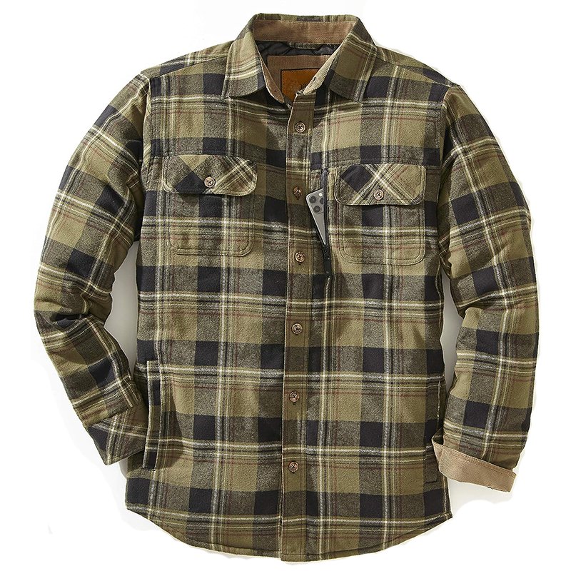 Custom Logo Men's Sherpa Fleece Lined Warm Brushed Flannel Plaid Shirt Jackets