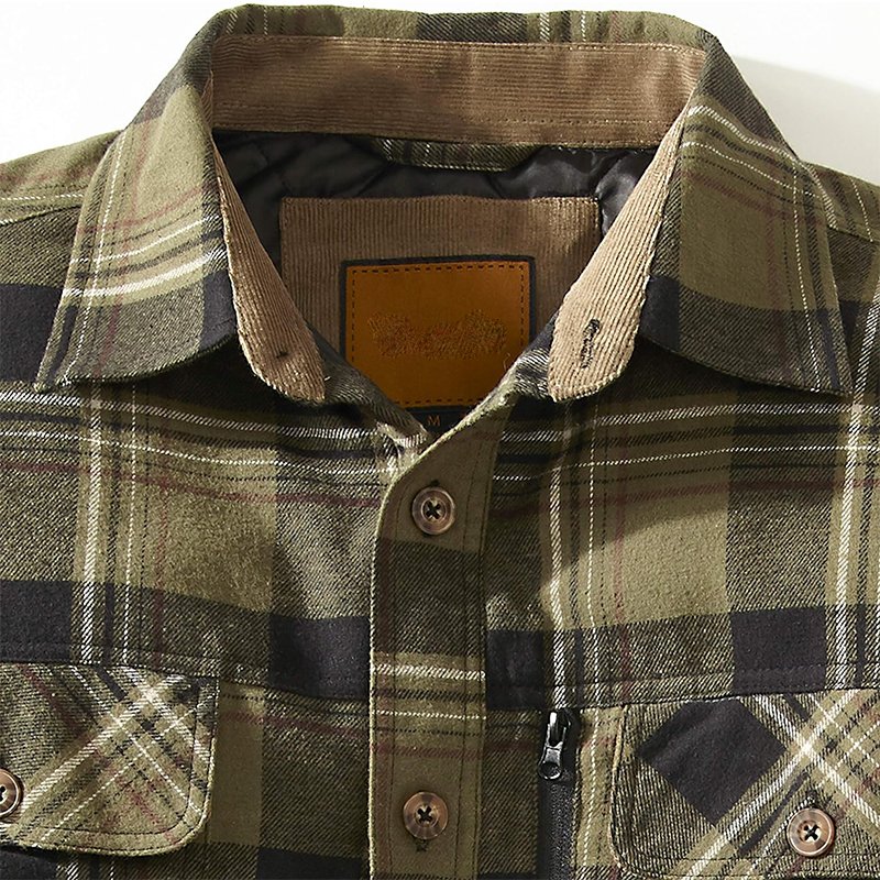 Custom Logo Men's Sherpa Fleece Lined Warm Brushed Flannel Plaid Shirt Jackets