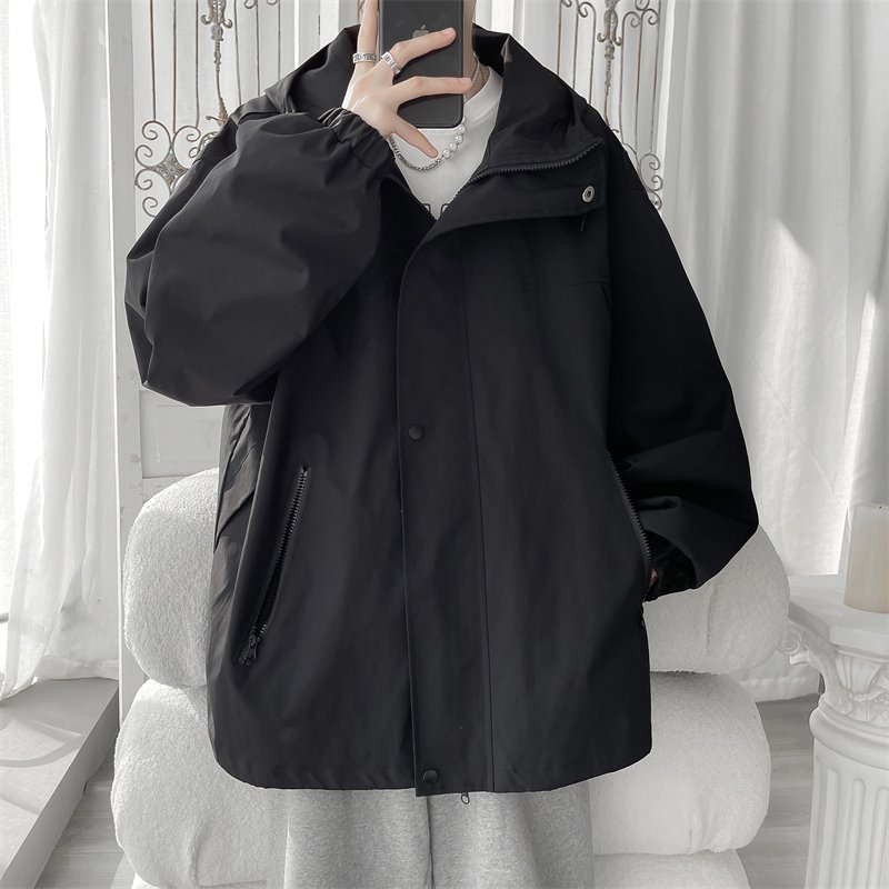 Hooded Jacket for Men Bomber Jacket Men's Windbreakers Zipper Coats Spring Autumn Loose Cargo Jacket Men Casual Sportswear
