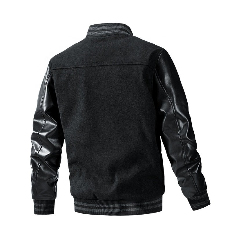 leather jacket men baseball uniform classic trendy design leather sleeve letter embroidered logo jacket for Autumn winter
