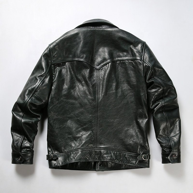 Retro casual oil wax washed calfskin 1.2mm thick genuine leather clothing cow skin men's lapel moto riding real leather jacket