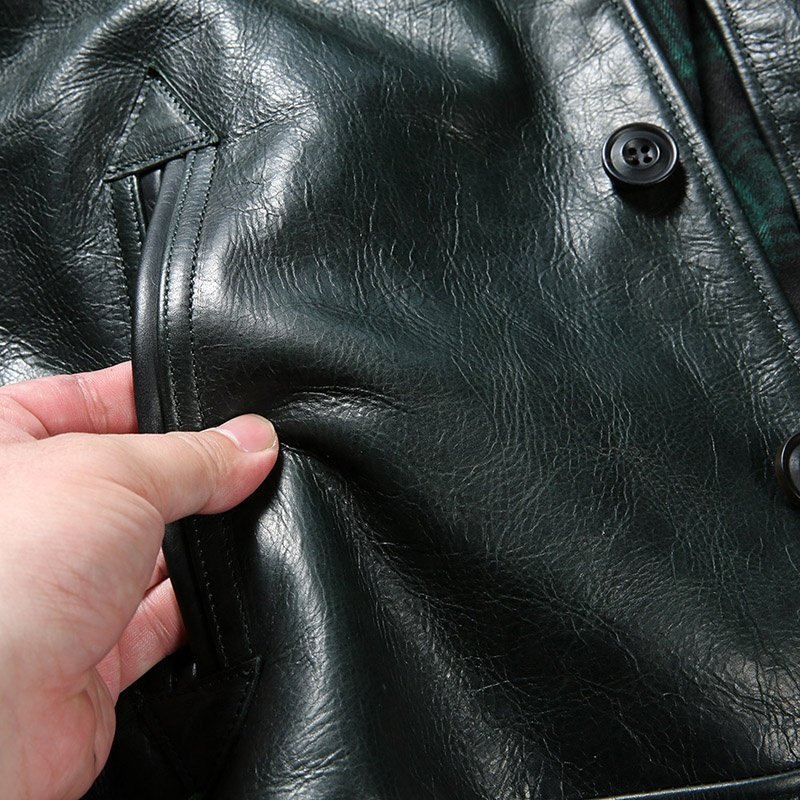 Retro casual oil wax washed calfskin 1.2mm thick genuine leather clothing cow skin men's lapel moto riding real leather jacket