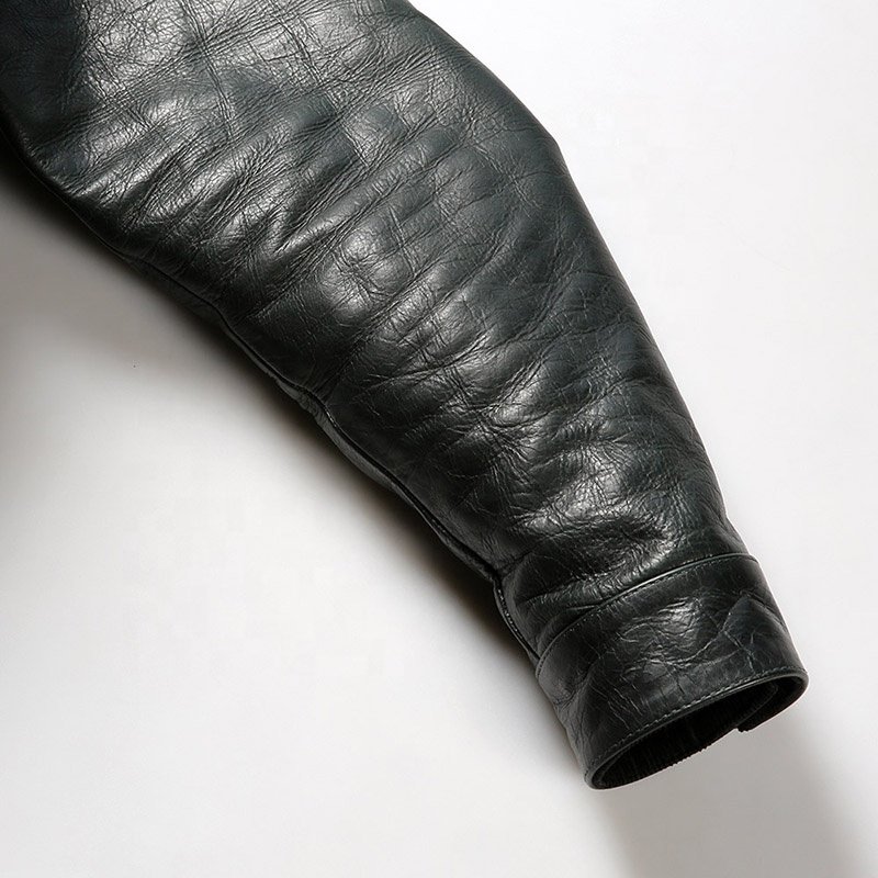 Retro casual oil wax washed calfskin 1.2mm thick genuine leather clothing cow skin men's lapel moto riding real leather jacket