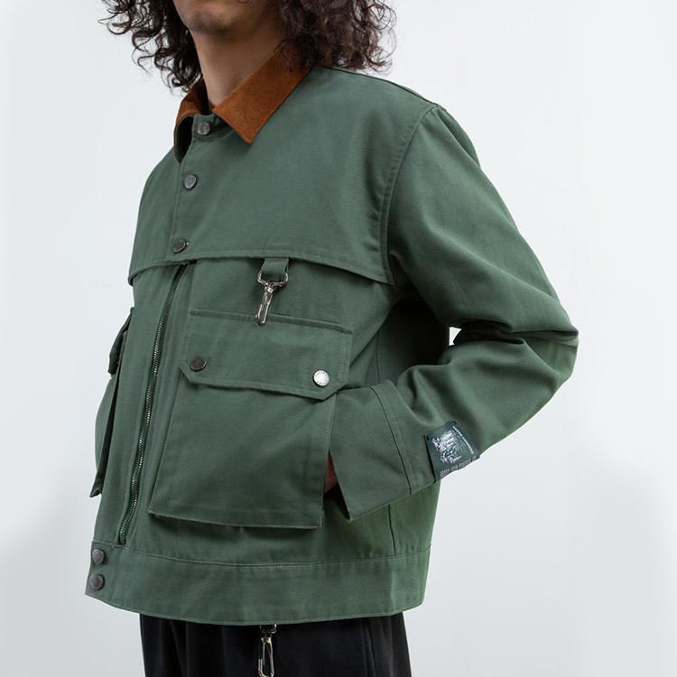 High Quality Custom Plain Lined Heavy Canvas Gusseted Casual Pockets Coaches Jacket Trendy Designer Work Men'S Jacket