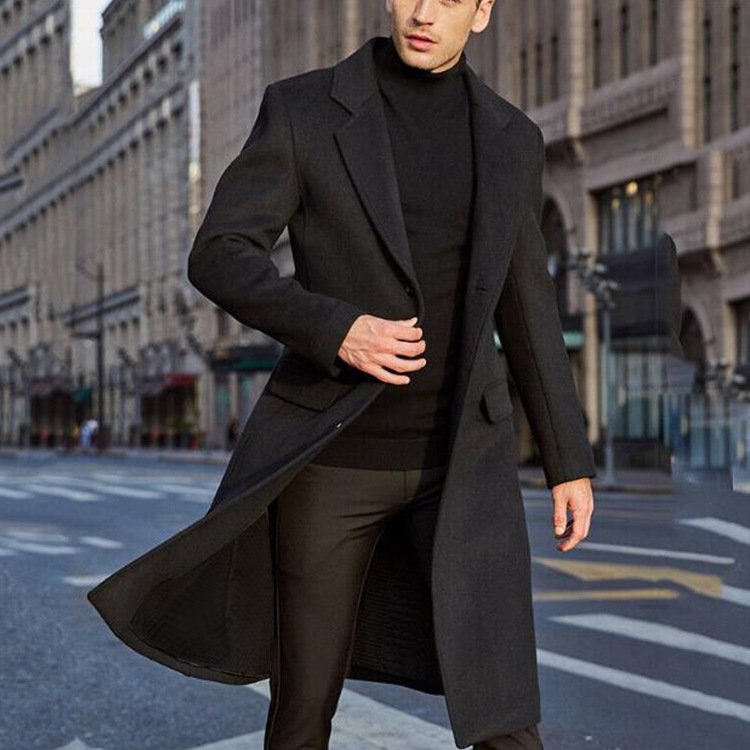 Trench Coatpolyester fiber Overcoat Trim Winter Thin Coat Men Long Winter Coats 2024 New Slim Autumn British Men's Long Black