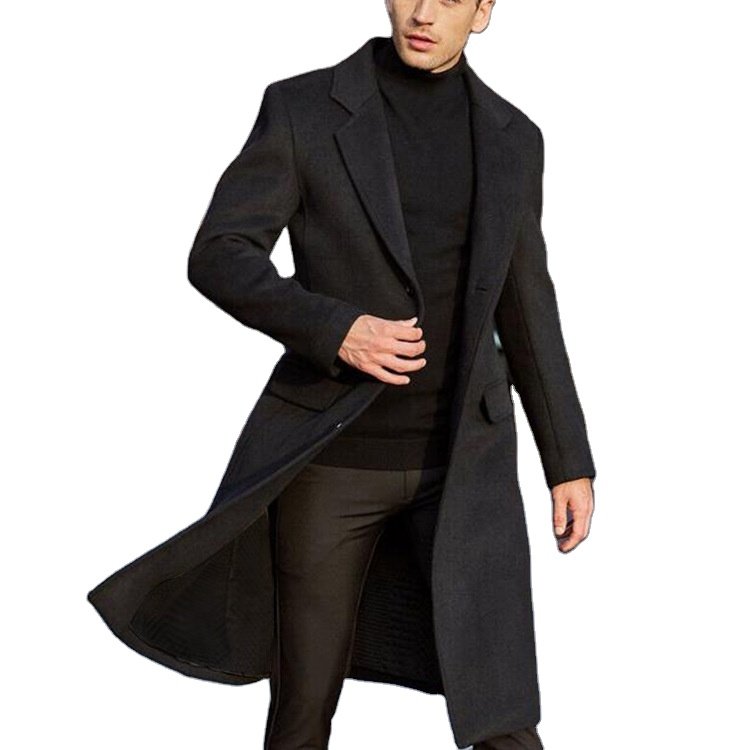 Trench Coatpolyester fiber Overcoat Trim Winter Thin Coat Men Long Winter Coats 2024 New Slim Autumn British Men's Long Black