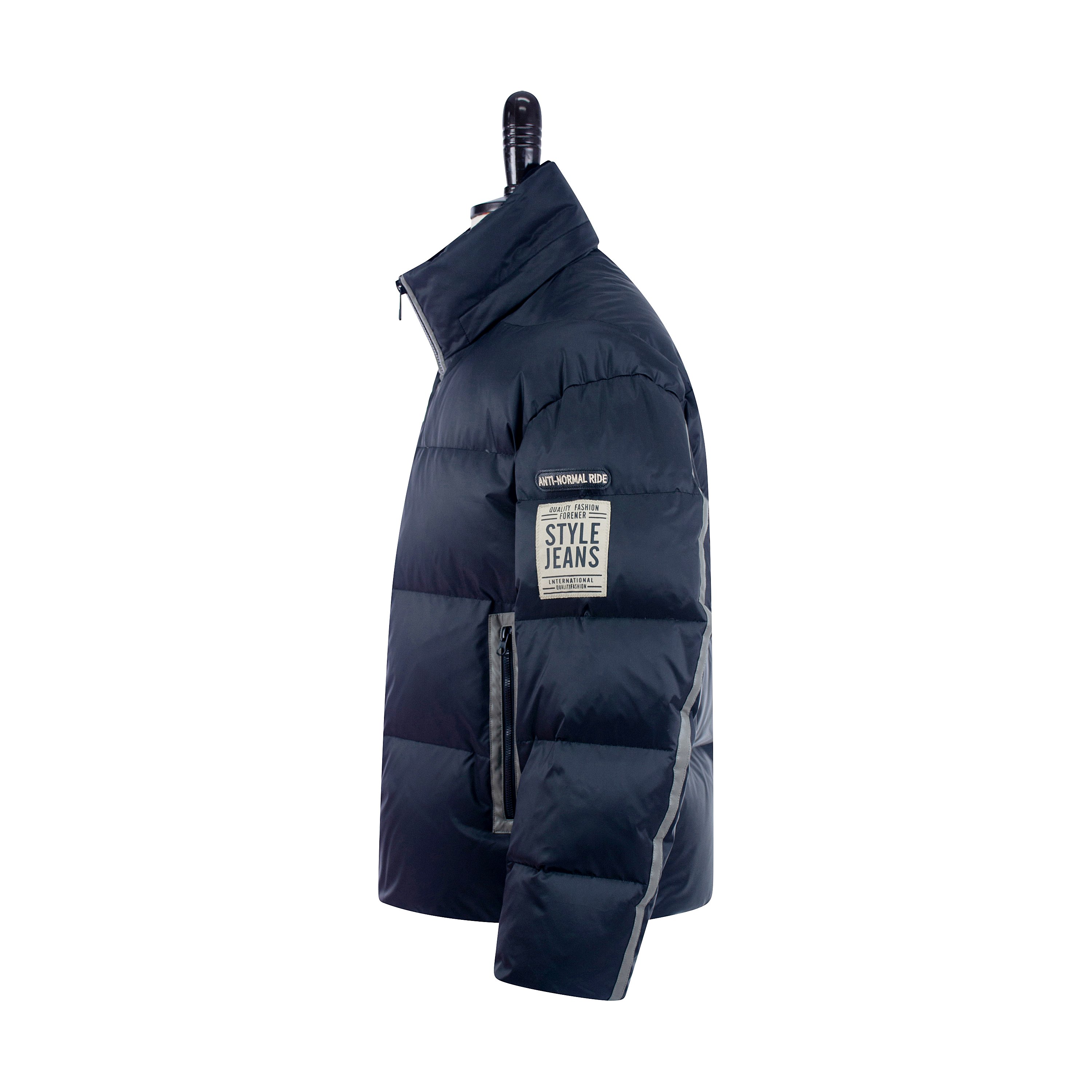 2024 Winter Men's Zipper Woven Jacket New Black Windproof Standing Collar High Quality Soft Fabric Outdoor Puffer Jacket Pocket