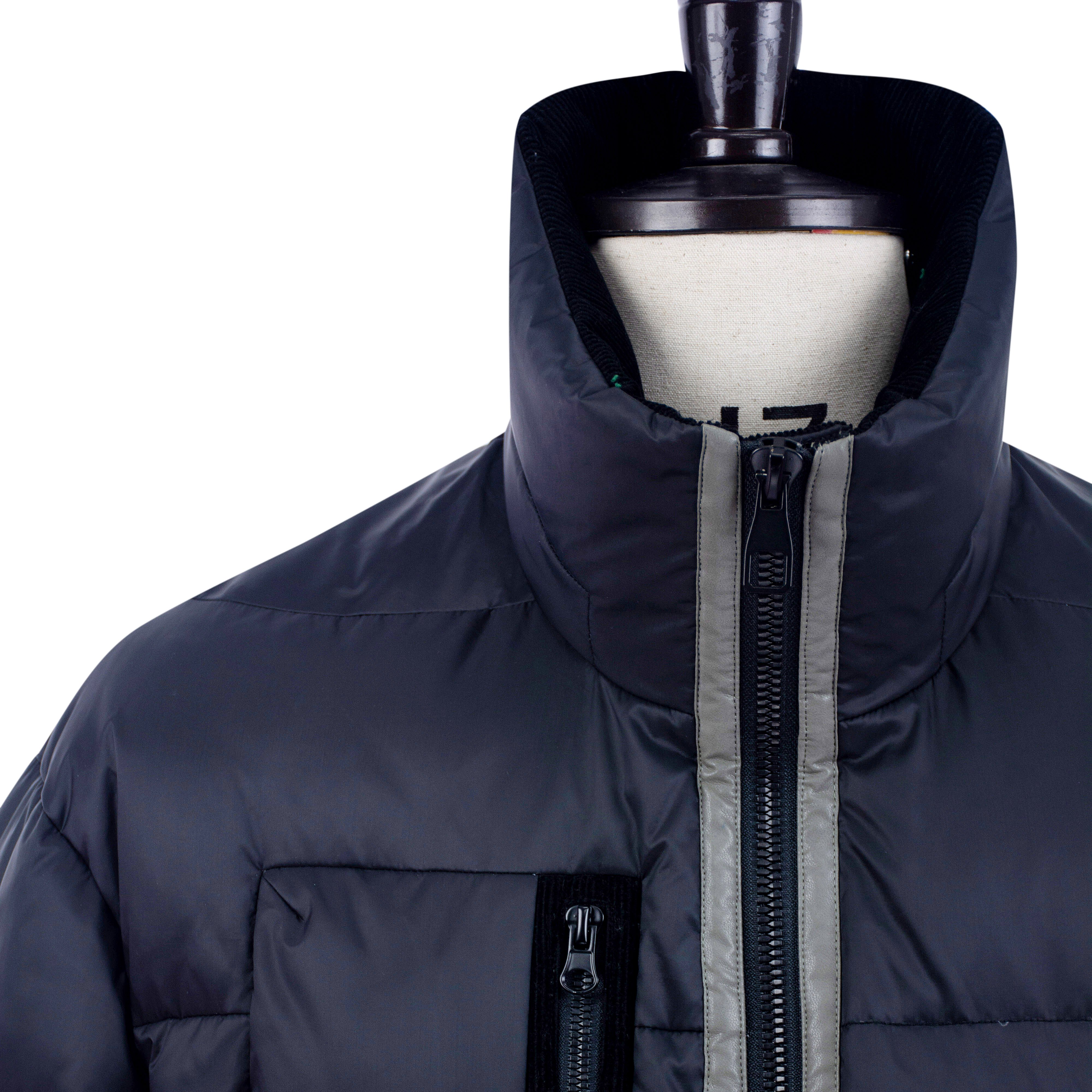 2024 Winter Men's Zipper Woven Jacket New Black Windproof Standing Collar High Quality Soft Fabric Outdoor Puffer Jacket Pocket