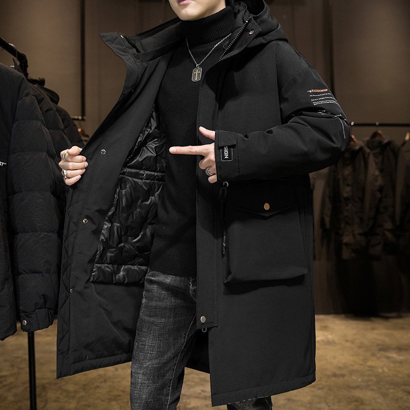 Yufan Men's Long Down Jacket Men's Winter Thickened Coat New Tooling Parker Hooded Coat Winter Parka Jackets