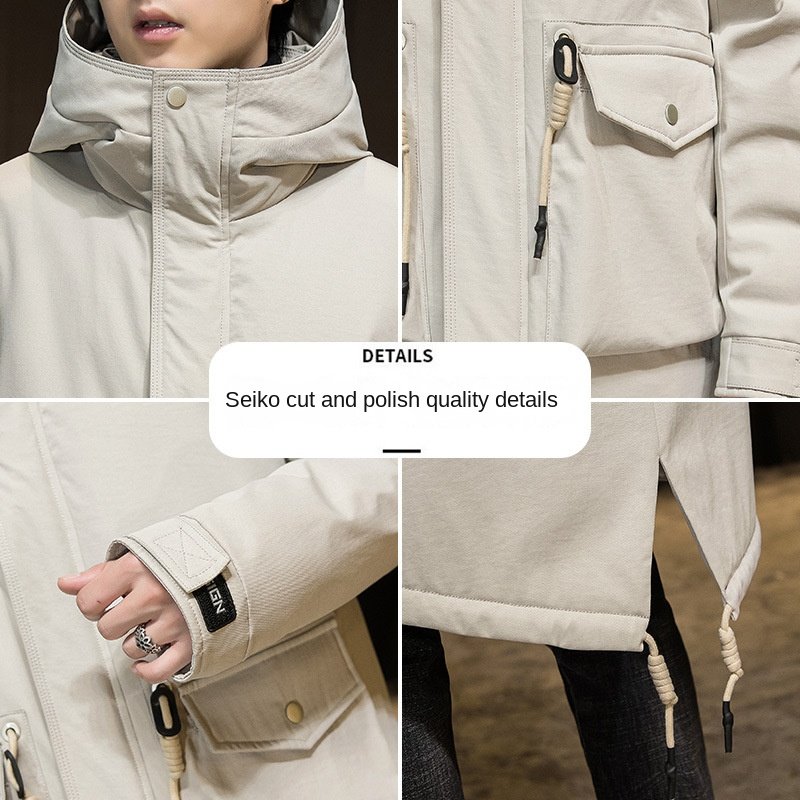 Yufan Men's Long Down Jacket Men's Winter Thickened Coat New Tooling Parker Hooded Coat Winter Parka Jackets