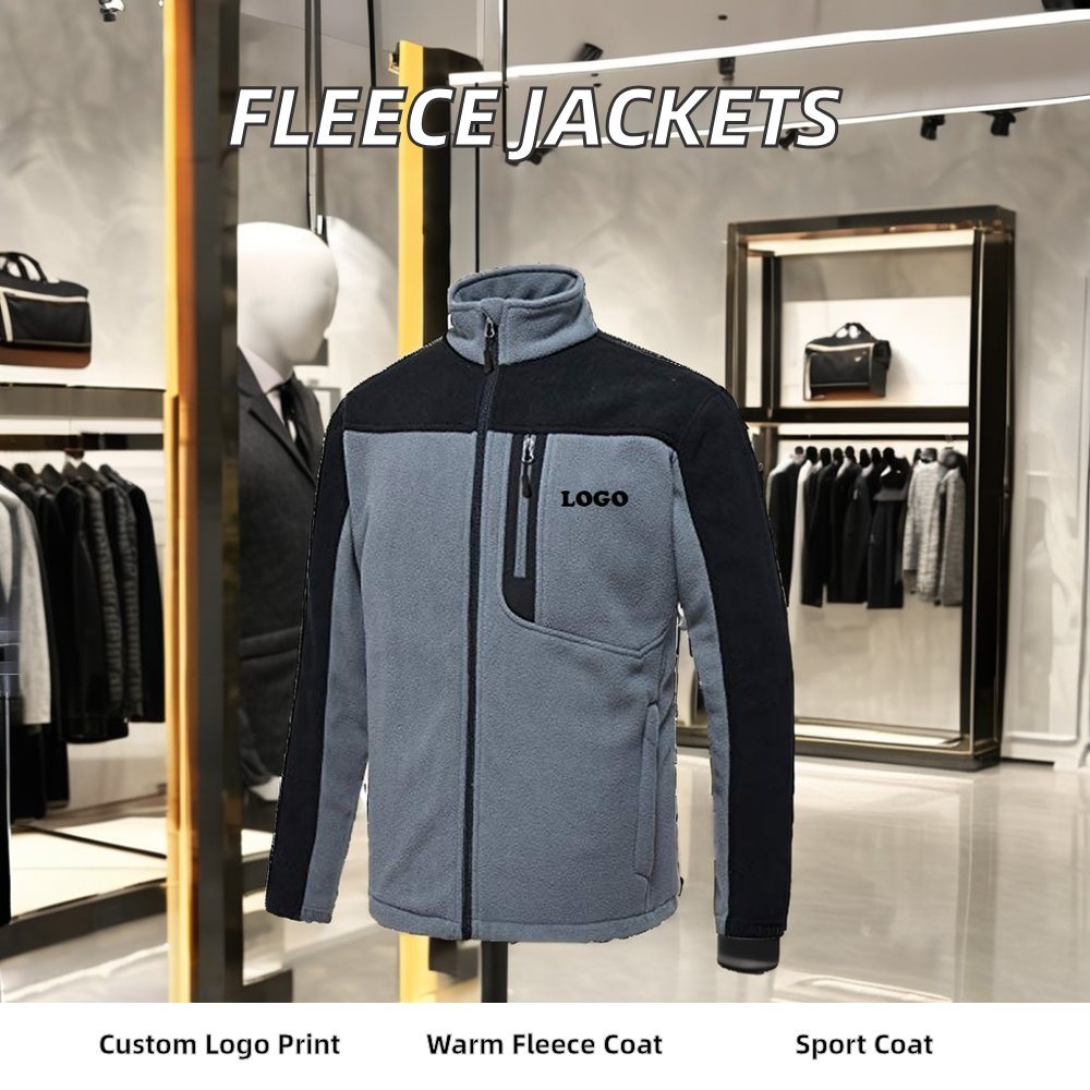 Wholesale Slim Fit Men's Casual Fleece Jacket Custom Printed Logo Spring Winter Short Sports Polar Fleece with Zipper Closure