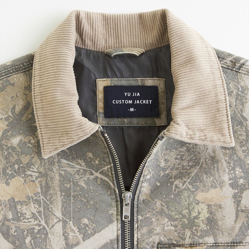 Custom Men's Oversized Camouflage Zip-up Bomber Jacket Vintage Streetwear Jeans Jacket