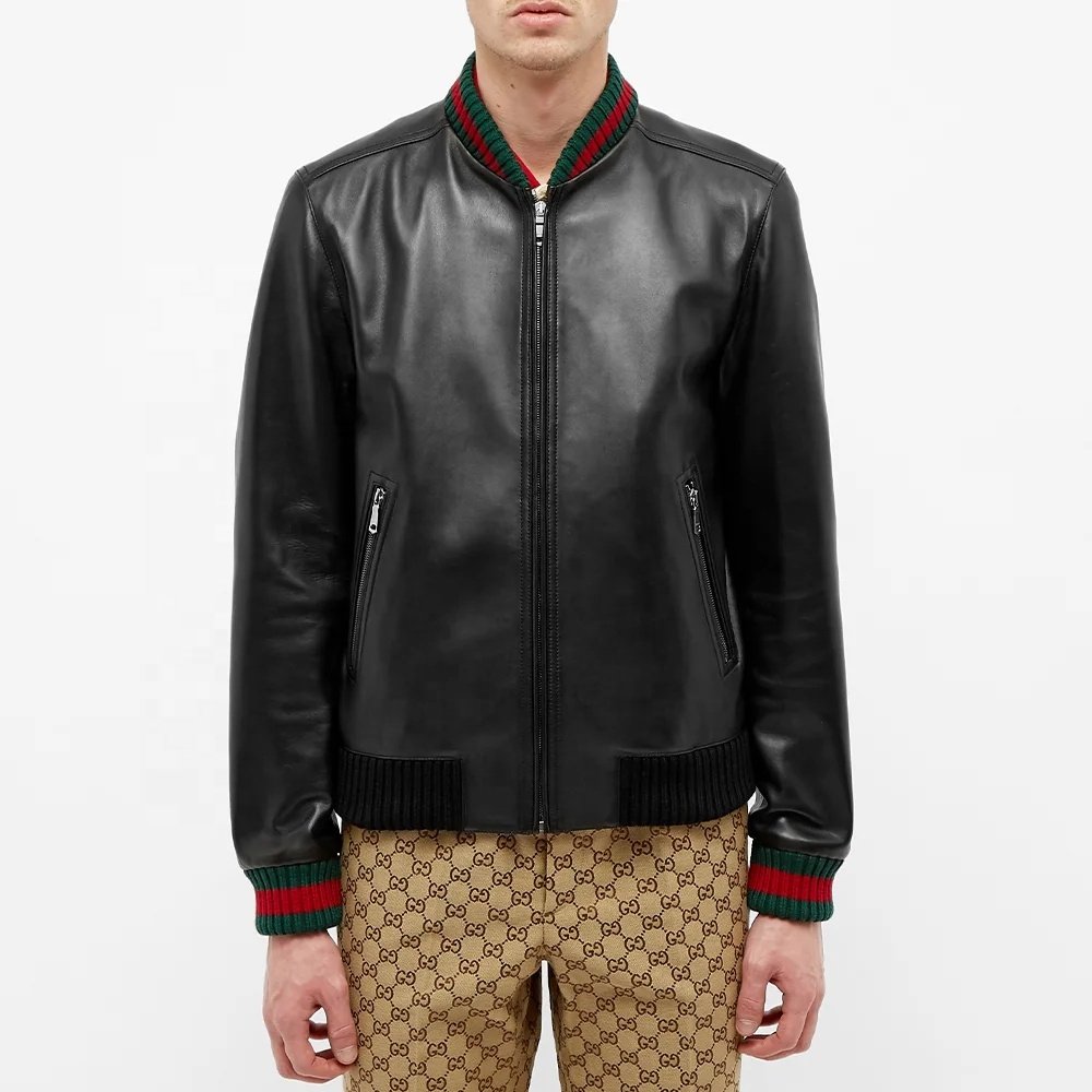 2024 Fashion Casual Leather Solid Zipper Jacket Autumn Windproof Fitness Cool Men's Jacket