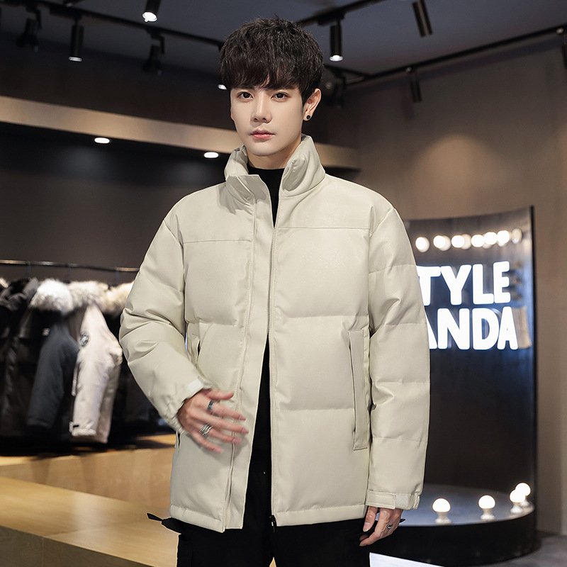 Hot sale casual fashion collarless warm thicken solid color large size men's down jacket with zipper for winter clothes