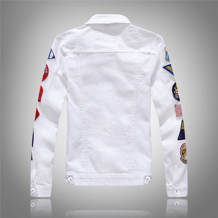 Oem Custom Men's Jacket Comfortable Fall Applique Casual Pockets Silky Zipper Denim Jacket Stylish Light White Men's Jacket