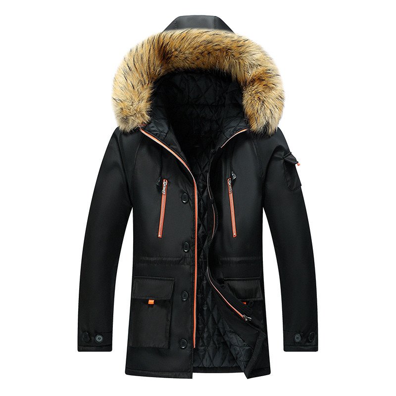 Custom Clothing Manufacturers Winter Men's Puffer Jackets Faux Fur Detachable Hood Puffer Parka Jacket Cotton Men Fashion Coat