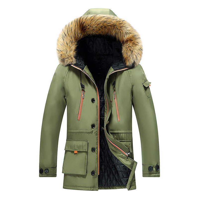 Custom Clothing Manufacturers Winter Men's Puffer Jackets Faux Fur Detachable Hood Puffer Parka Jacket Cotton Men Fashion Coat