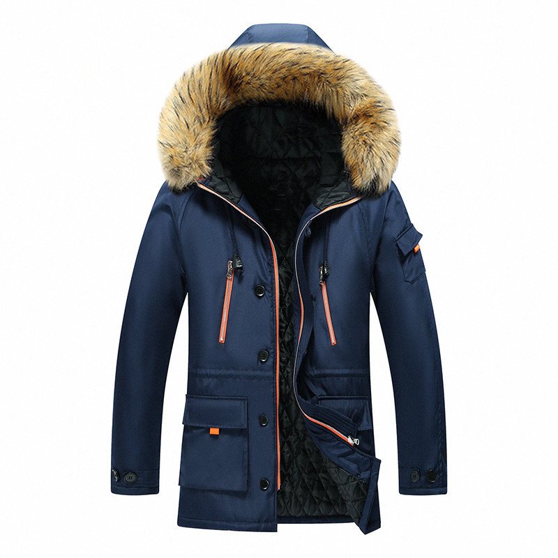 Custom Clothing Manufacturers Winter Men's Puffer Jackets Faux Fur Detachable Hood Puffer Parka Jacket Cotton Men Fashion Coat