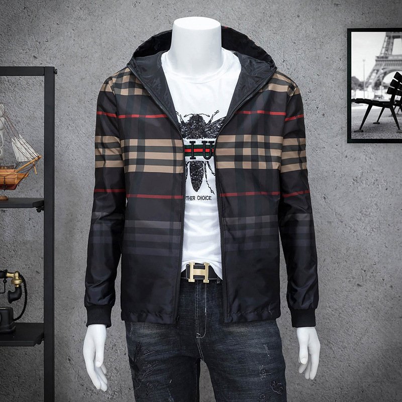Men's Windproof Jacket Versatile For Business Leisure Fashion Classic Hooded Print High-Quality Outdoor Sports New Casual Jacket