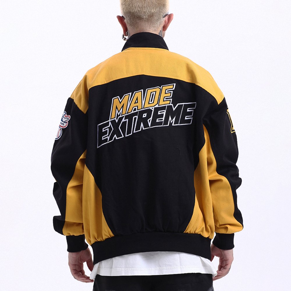 OEM custom winter letter men cotton varsity jacket vintage university flat embroidery patches logo denim jackets for men