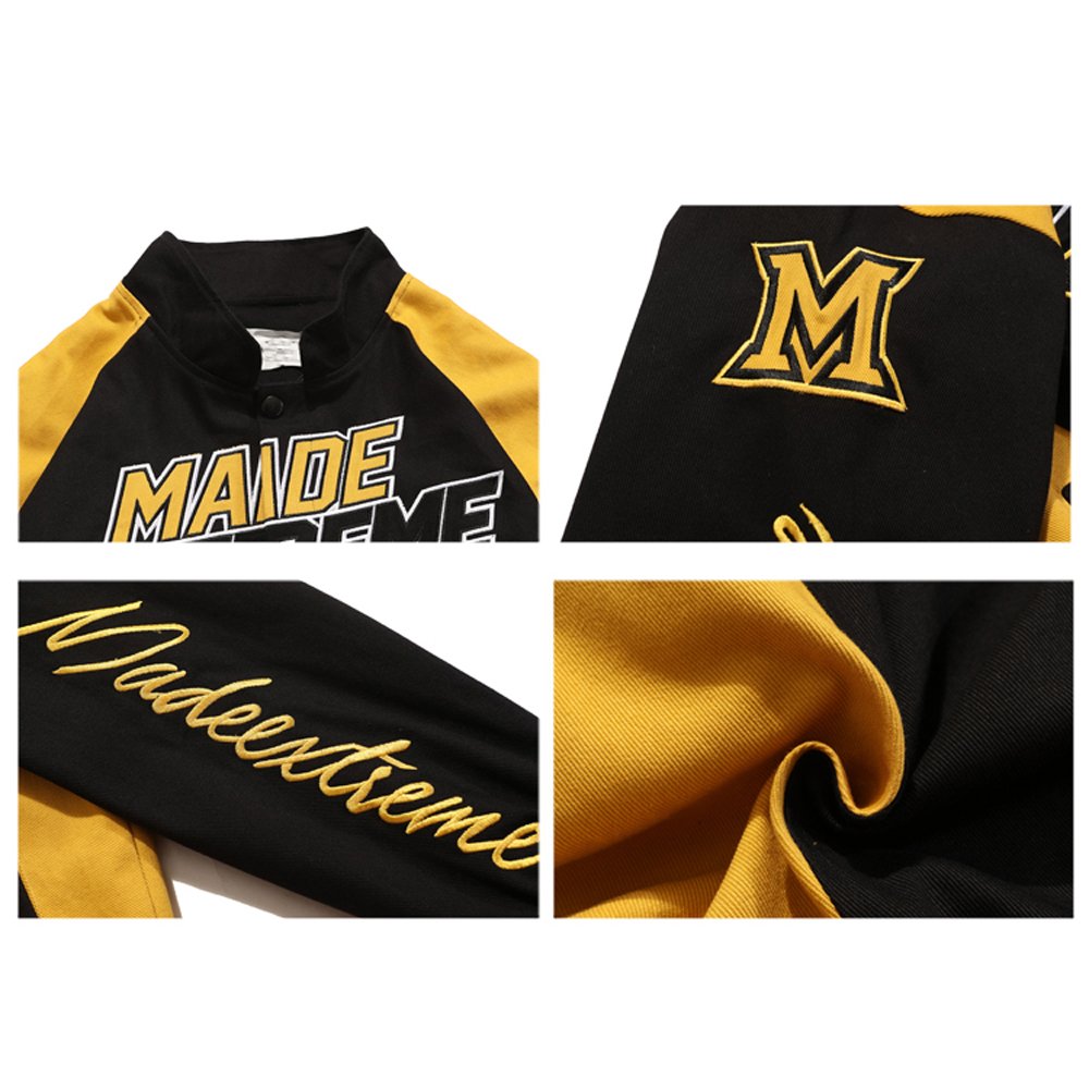 OEM custom winter letter men cotton varsity jacket vintage university flat embroidery patches logo denim jackets for men