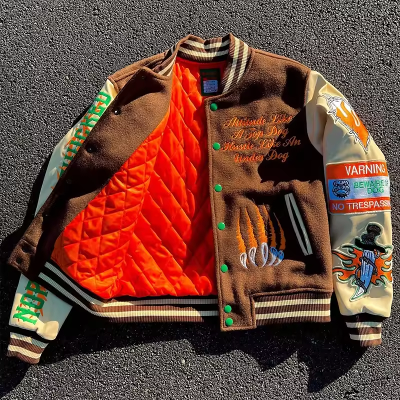 Custom Manufacturer High Quality Embroidery Leather Jacket Sleeves Letterman Varsity Jackets For Men Varsity Jackets For Men