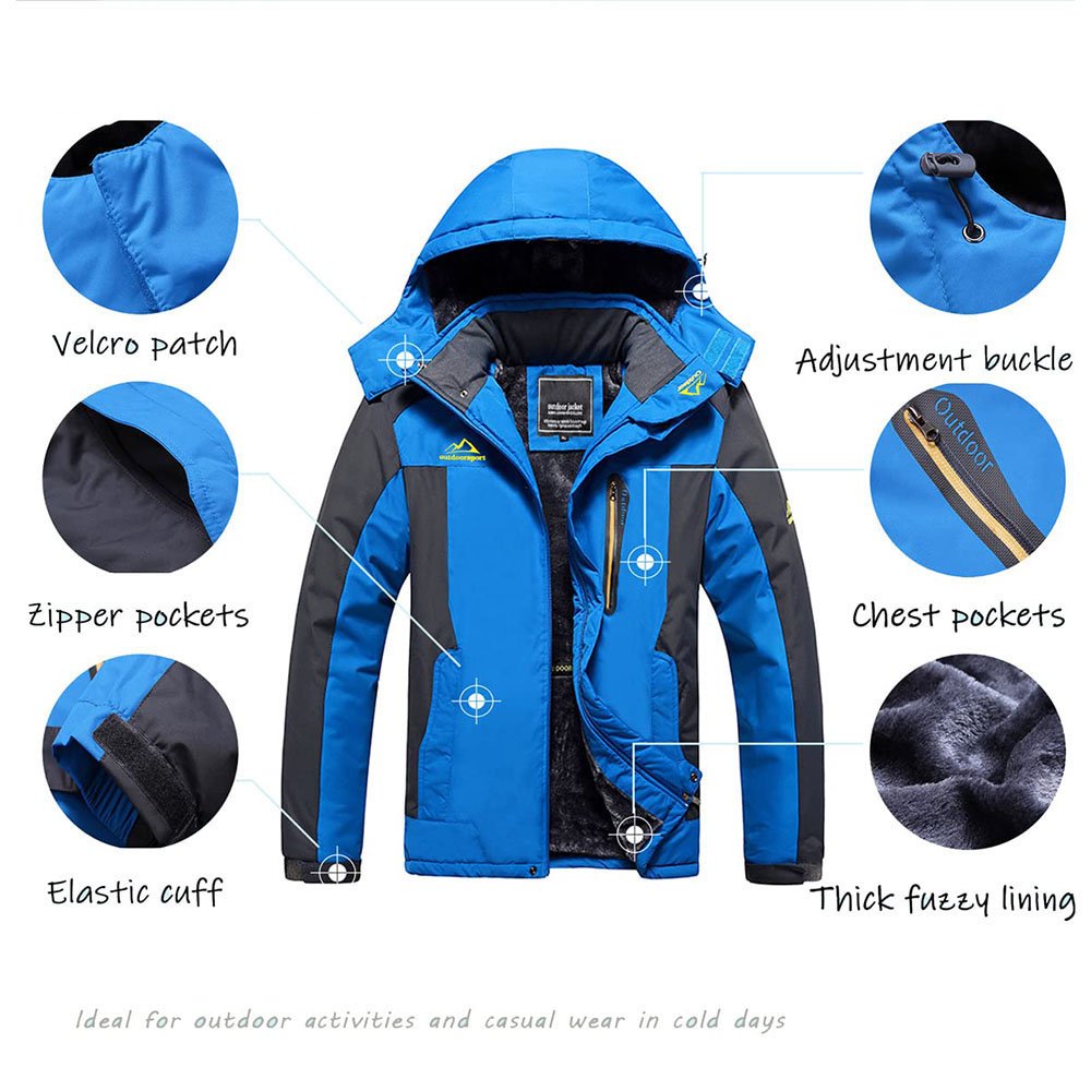 Men's Waterproof Winter Ski Jacket Outdoor Hiking Snowboarding Climbing Camping Warm Fleece Heating Windbreaker Outfit Plus Size