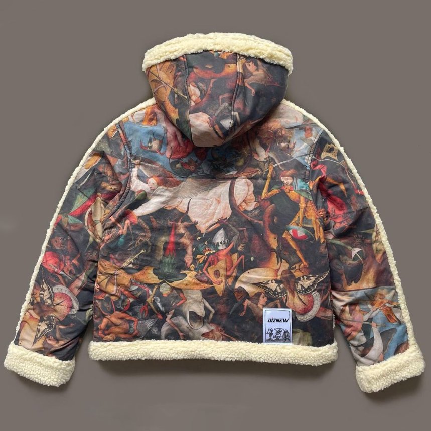 DiZNEW High Quality Custom Men's Jackets Winter Print Hooded Coat Extra Warm Jacket Lined With Lamb Wool Detachable Cross