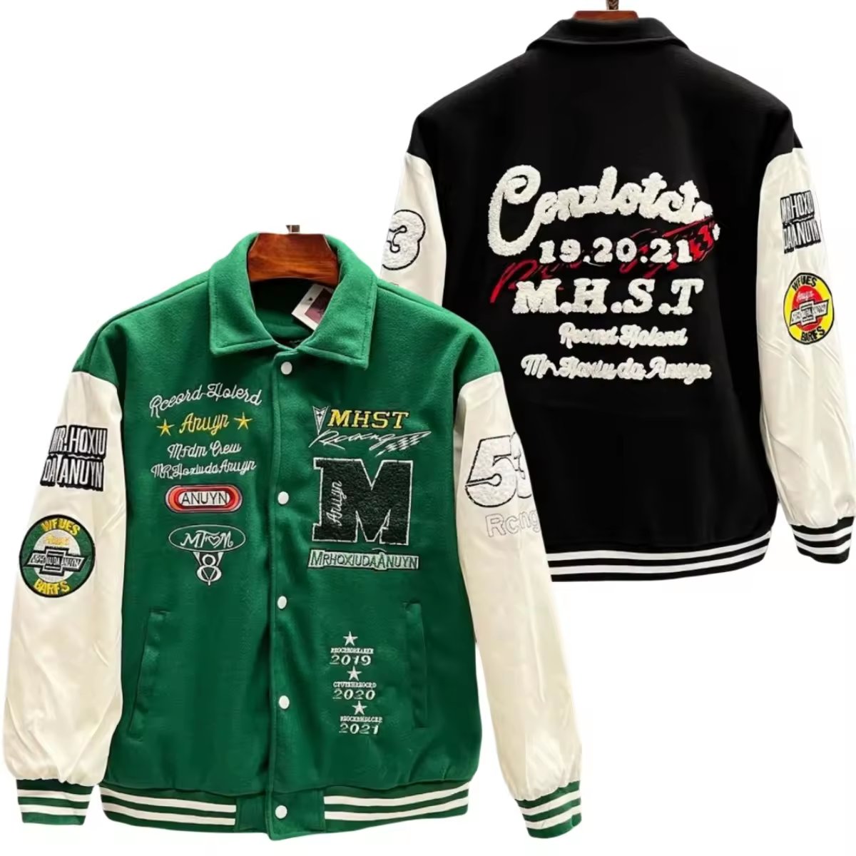 OEM Custom Chenille Embroidery Streetwear Genuine Leather Sleeves Baseball Bomber Men's Letterman Varsity Jacket