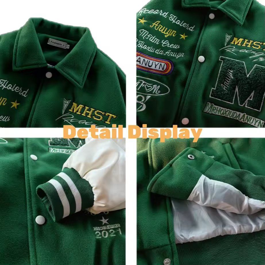 OEM Custom Chenille Embroidery Streetwear Genuine Leather Sleeves Baseball Bomber Men's Letterman Varsity Jacket