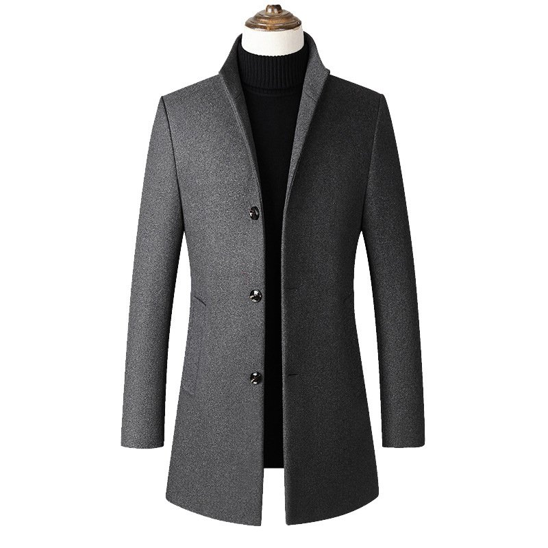 Winter Men's Wool Coat Trench Coat Business Jacket Blend Black Gray Color Peacoat