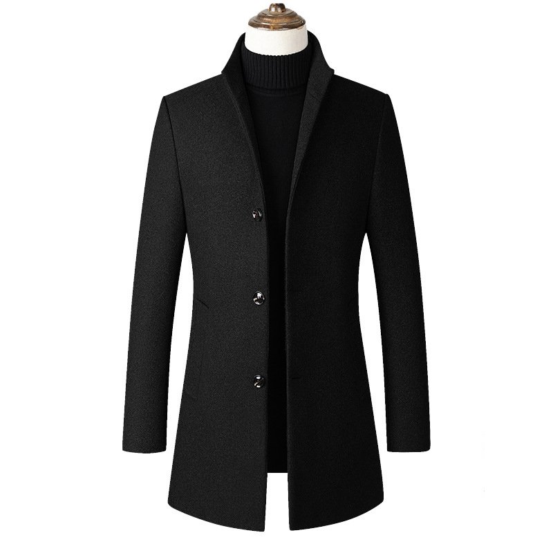 Winter Men's Wool Coat Trench Coat Business Jacket Blend Black Gray Color Peacoat