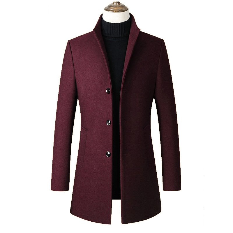 Winter Men's Wool Coat Trench Coat Business Jacket Blend Black Gray Color Peacoat