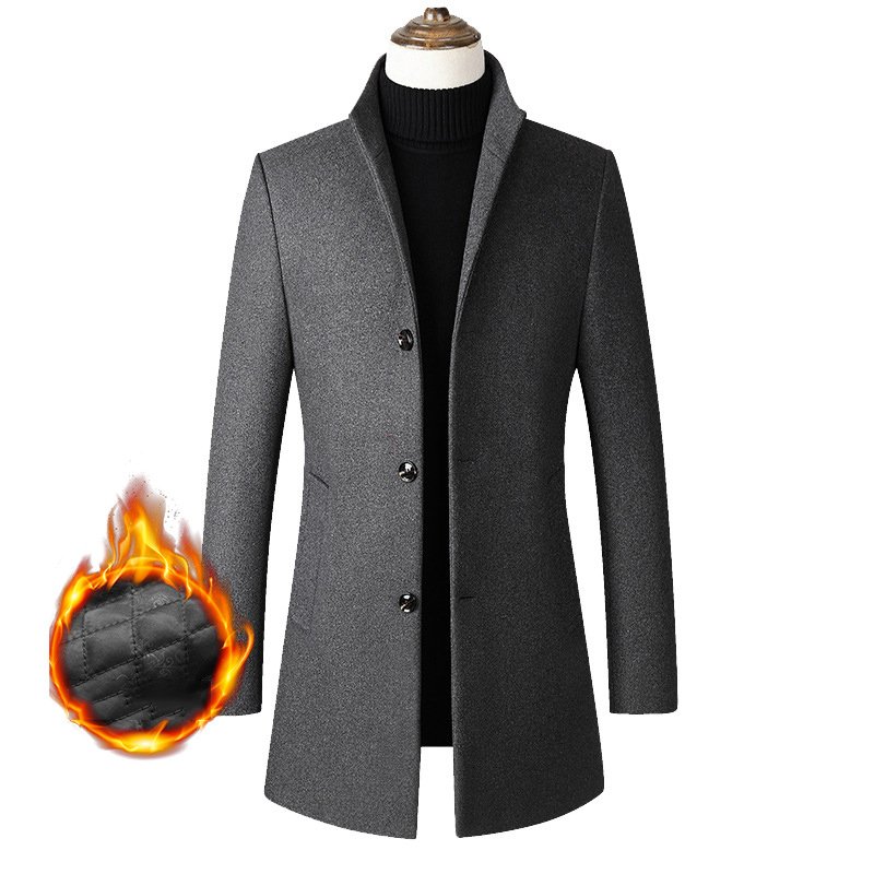 Winter Men's Wool Coat Trench Coat Business Jacket Blend Black Gray Color Peacoat