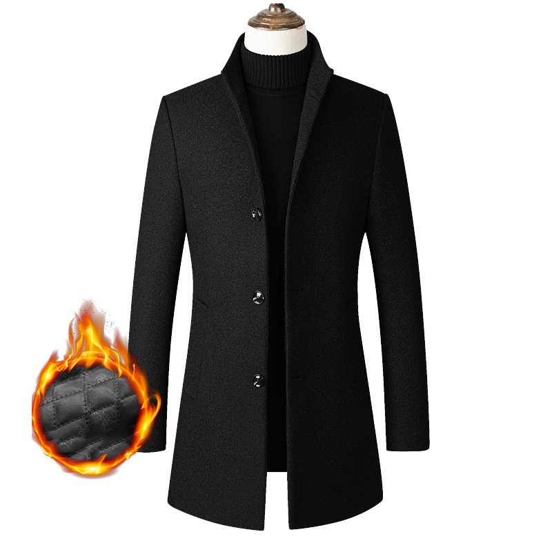 Winter Men's Wool Coat Trench Coat Business Jacket Blend Black Gray Color Peacoat