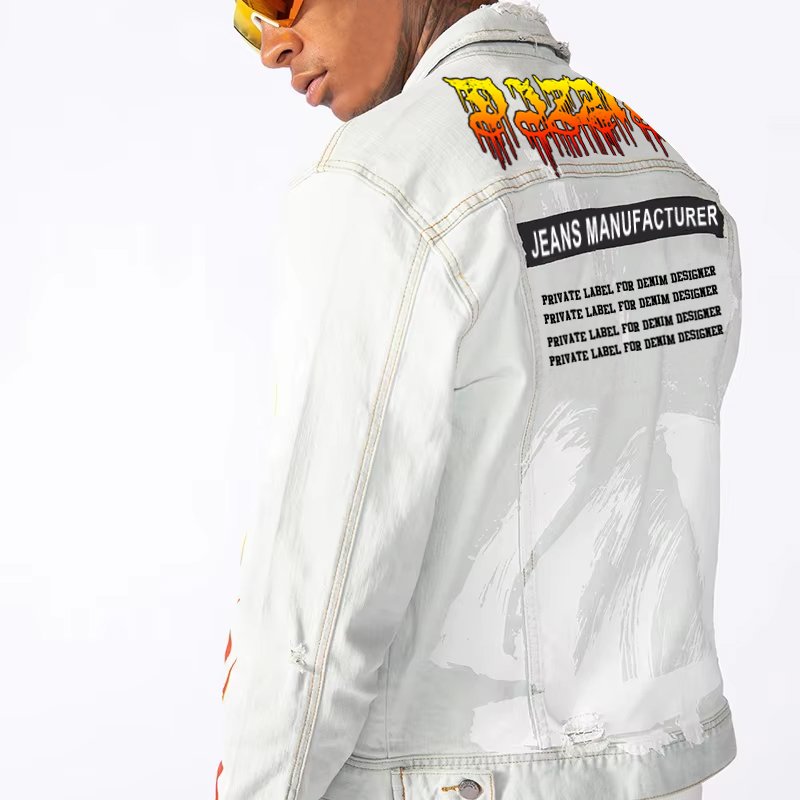 DiZNEW graffiti print Denim jacket 100% Cotton Plus Size Men's Jacket