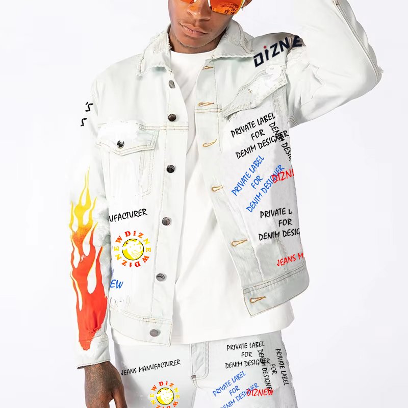 DiZNEW graffiti print Denim jacket 100% Cotton Plus Size Men's Jacket