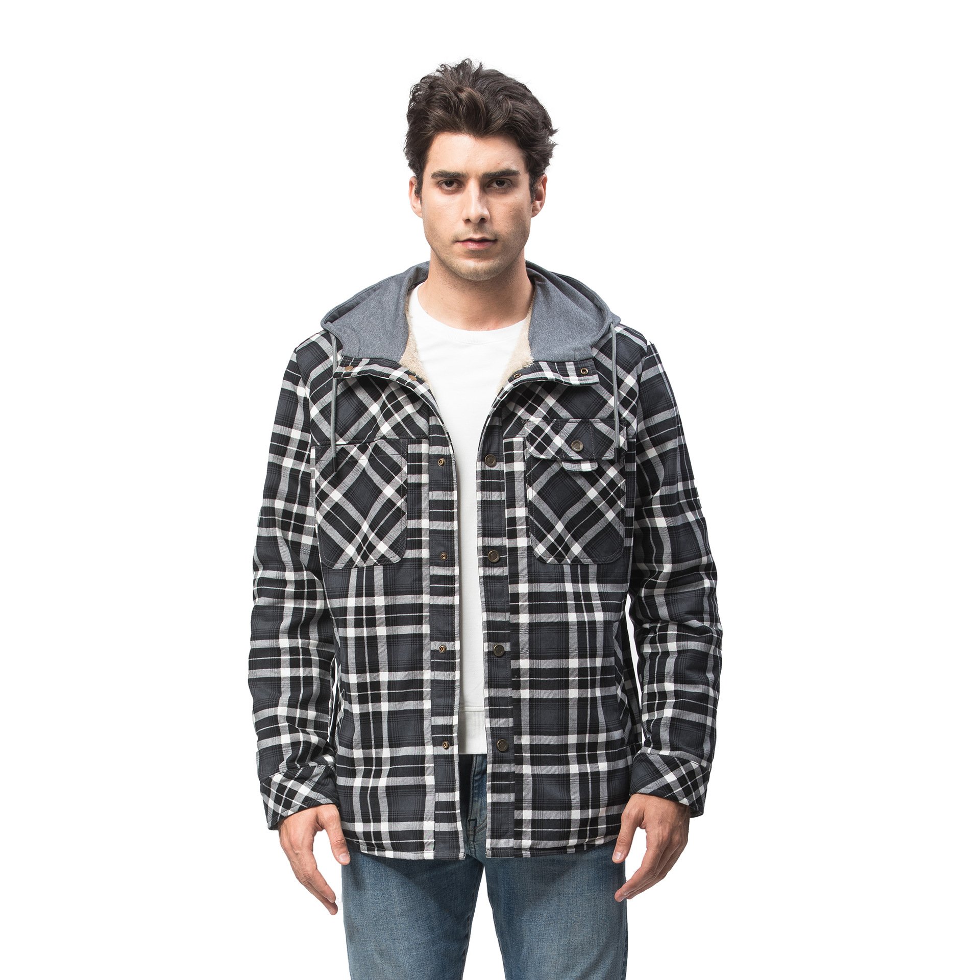Vintage Men's Big Size Duffle Sherpa Flannel Jackets Plaid Heavyweight Winter OutdoorJackets Jackets For Men 2021