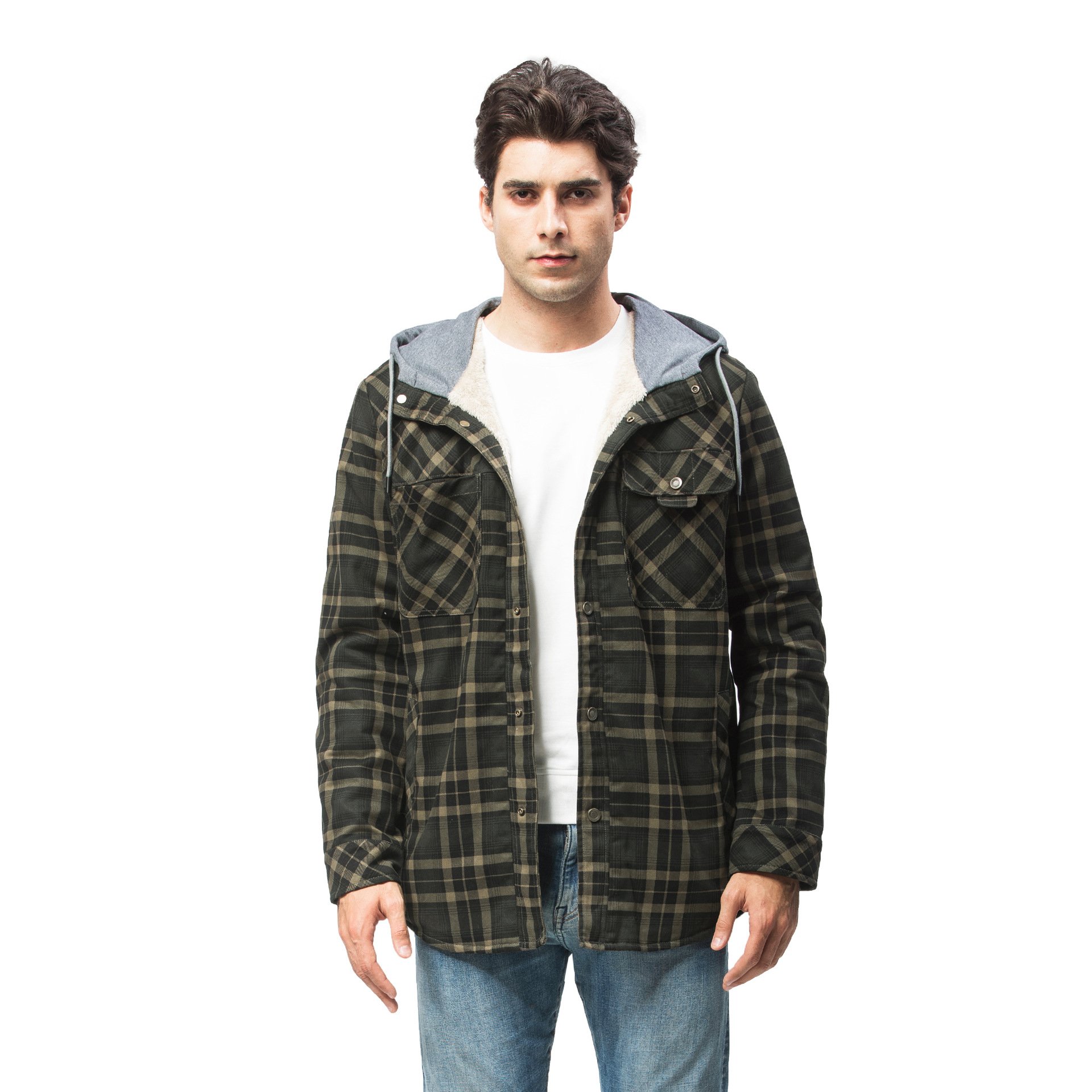 Vintage Men's Big Size Duffle Sherpa Flannel Jackets Plaid Heavyweight Winter OutdoorJackets Jackets For Men 2021