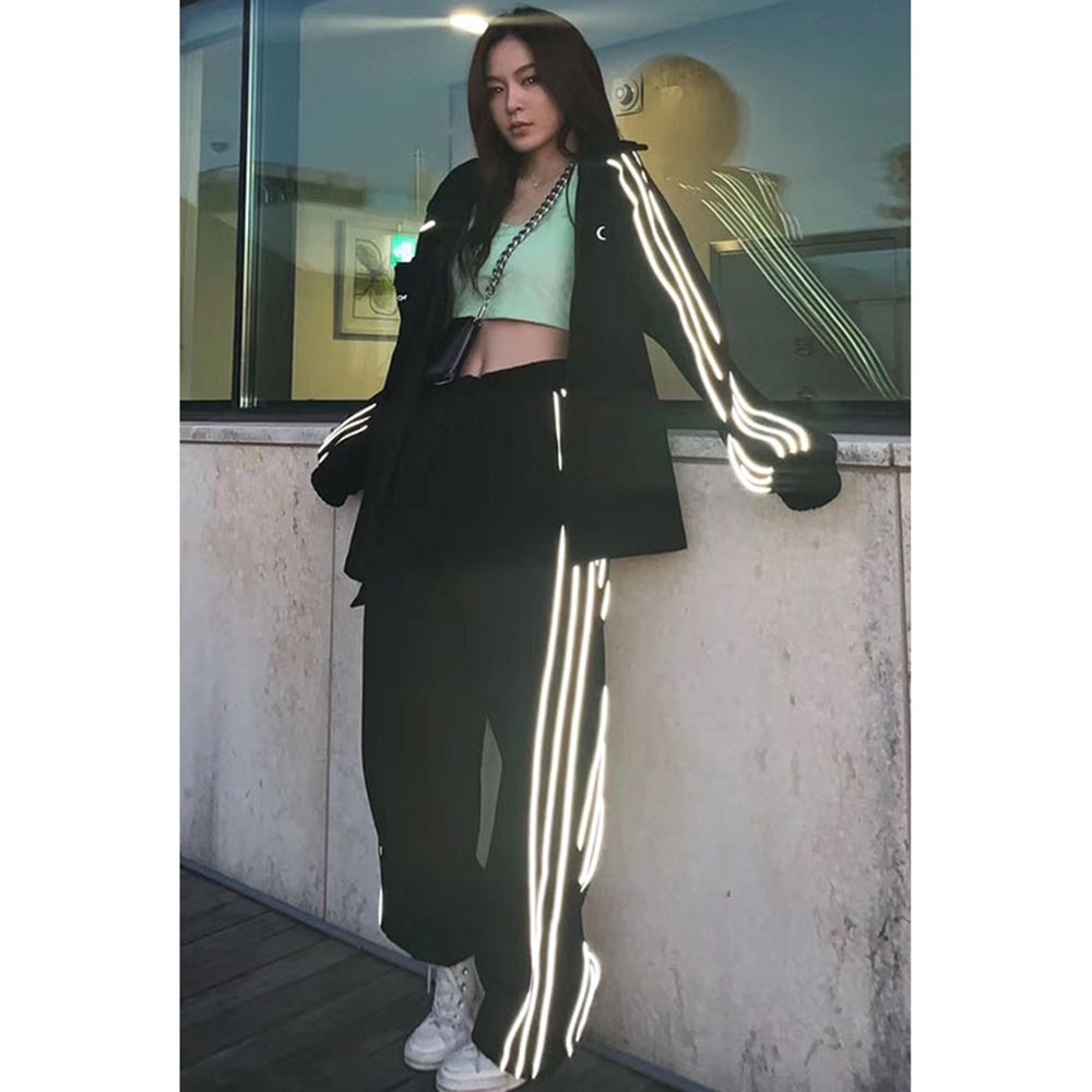 Custom logo polyester tracksuit jacket reflective screen print men's jacket unisex streetwear oversize zip up tracksuit for men