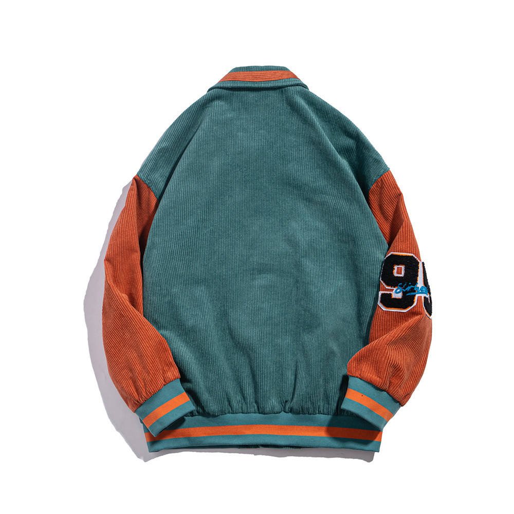 Wholesale Popular letters embroidered corduroy Jacket Men's High Street Style collision color Stitching Loose Lapel Jacket