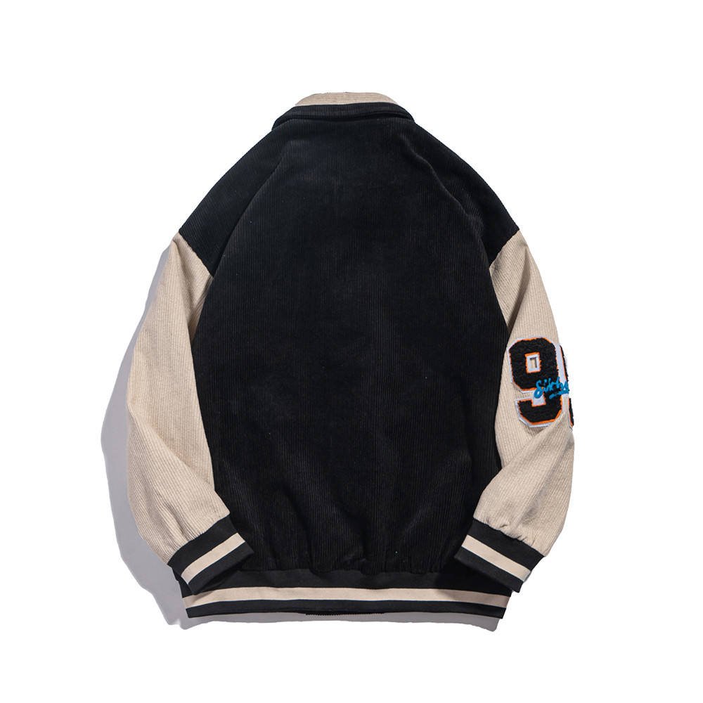 Wholesale Popular letters embroidered corduroy Jacket Men's High Street Style collision color Stitching Loose Lapel Jacket